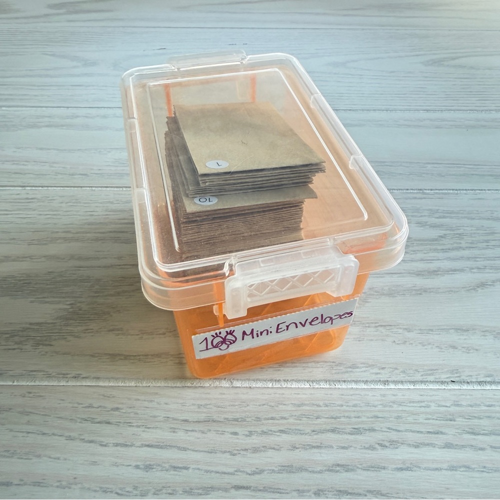 Transparent Orange Storage Box with 100 Mini Envelopes